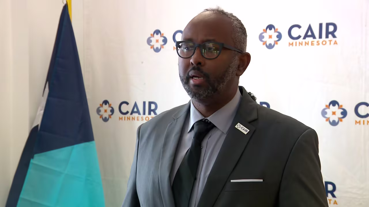 Jaylani Hussein speaks during a press conference in Minneapolis on Wednesday.