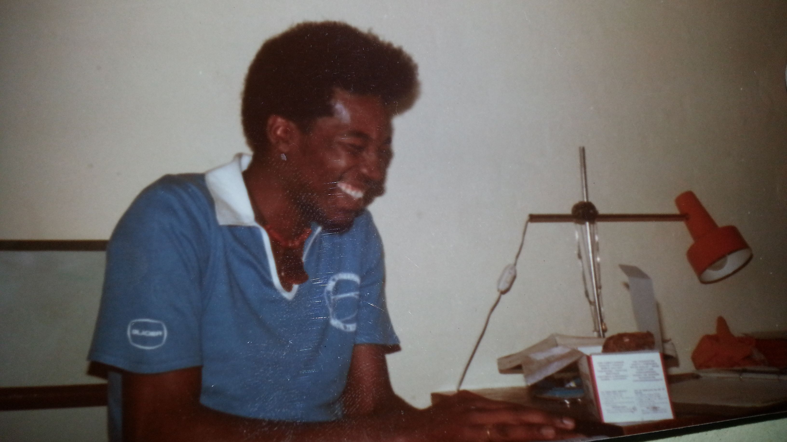 Luyanda Mpahlwa at a drafting table in class at Technikon Natal (now the Durban University of Technology) in 1980.