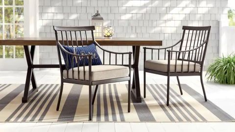 StyleWell Mix and Match Farmhouse Steel Outdoor Patio Dining Chair with Tan Cushion, Set of 2