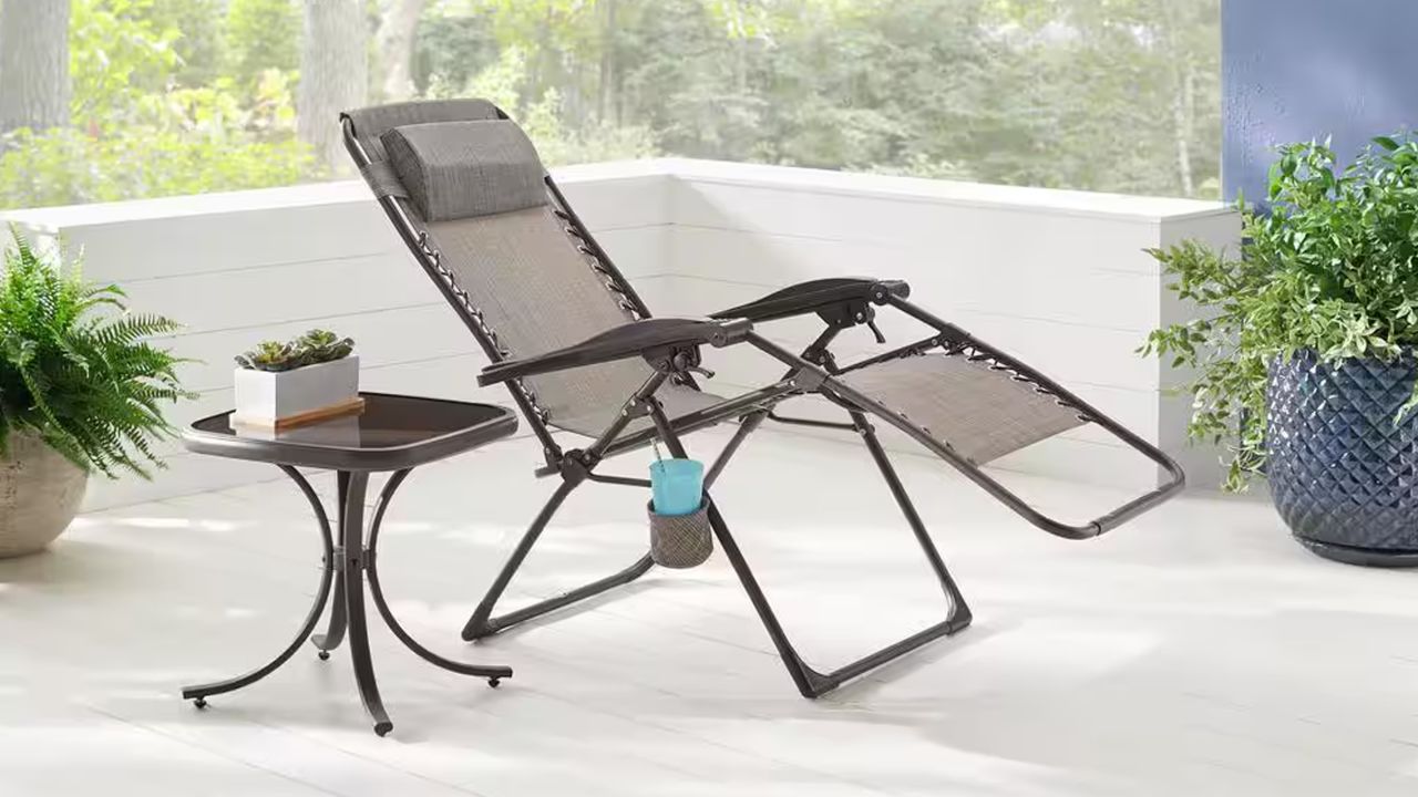tyleWell Mix and Match Folding Zero Gravity Steel Outdoor Patio Chair in Riverbed Taupe