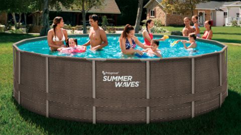 Summer Waves 16 ft. Round 48 in. D Elite Frame Pool Dark Triple Basket Weave 