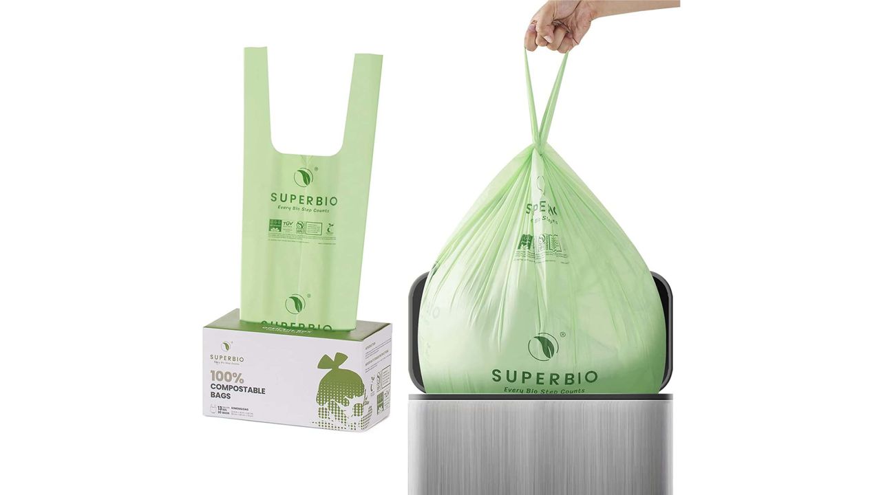 Superbio 13-Gallon Compostable Handle Tie Tall Kitchen Garbage Bags