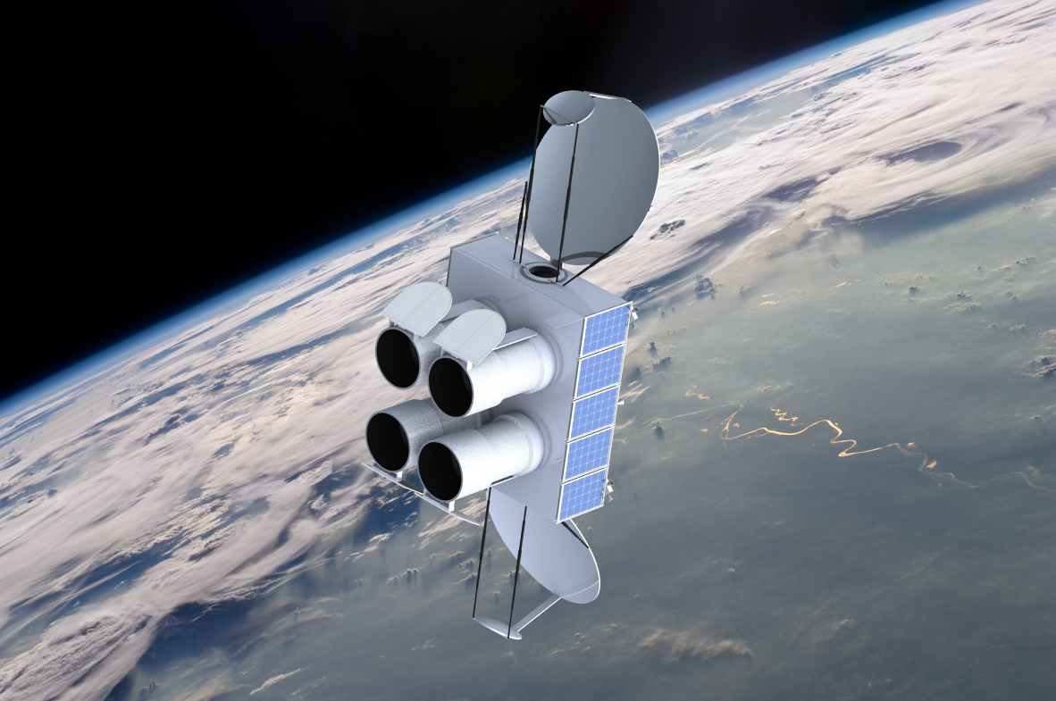 این مفهوم هنری، تلسکوپ‌های Sutter متعلق به TransAstra را در مدار پایین زمین نشان می‌دهد، جایی که می‌توانند مستقر شوند.