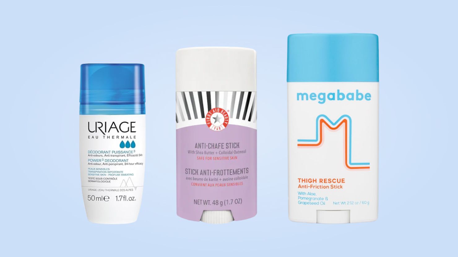 Uriage, First Aid Beauty and Megababe sweat-control products