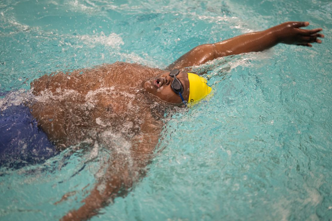 Elijah Gilliam swims during practice at the YMCA’s O’Fallon Park Rec Complex on March 18.