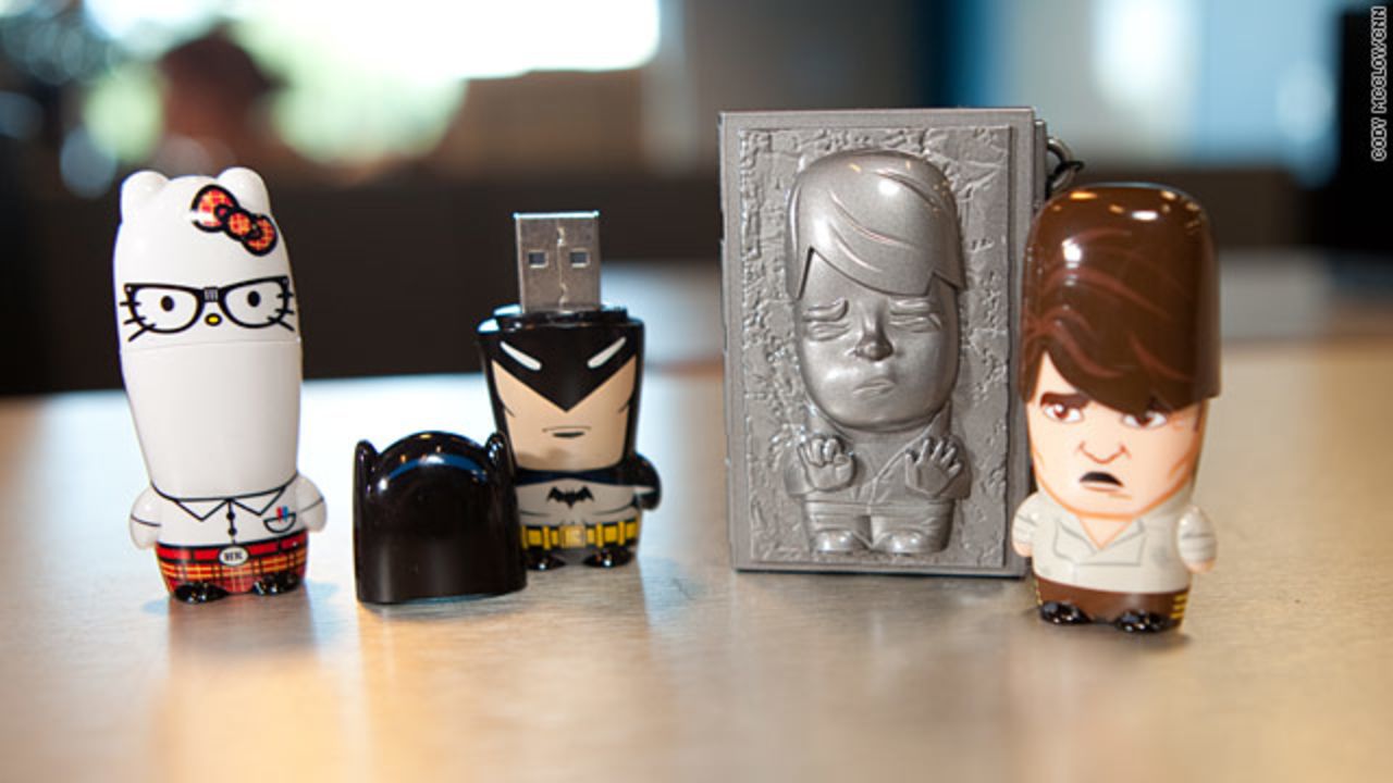 Hello Kitty, Batman and Han Solo (with carbonite carrying case) are some of the USB drives MImoco has available.