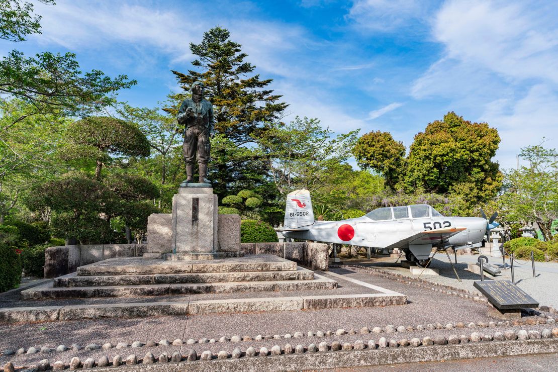 A Japanese military aircraft is seen outside the Chiran Peace Museum in Kagoshima prefecture, Japan.