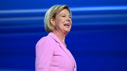 Wisconsin Sen. Tammy Baldwin arrives to speak at the Democratic National Convention in Chicago on August 22, 2024.