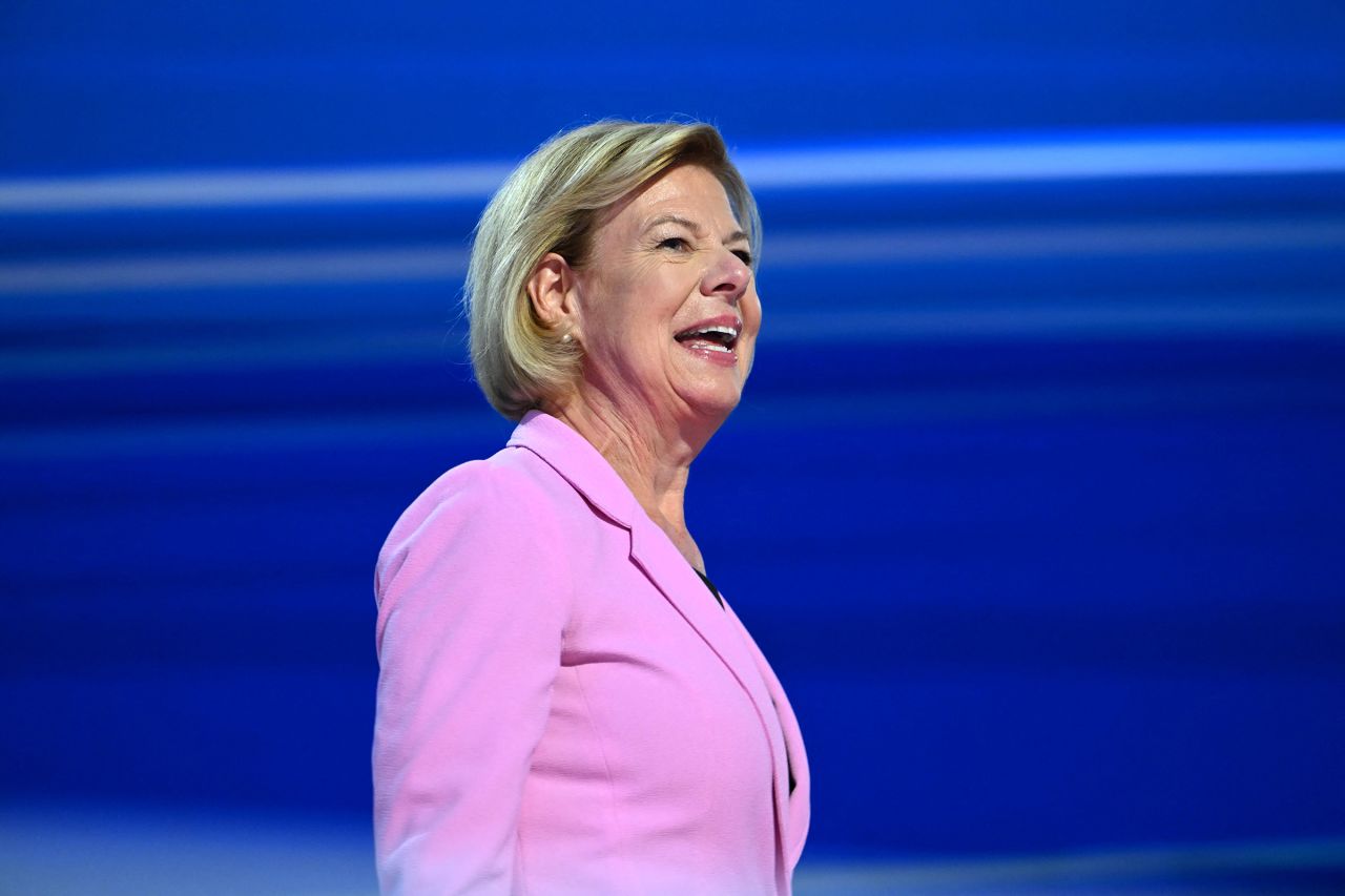 US Senator from Wisconsin Tammy Baldwin arrives to speak on the fourth and last day of the Democratic National Convention (DNC) at the United Center in Chicago, Illinois, on August 22.