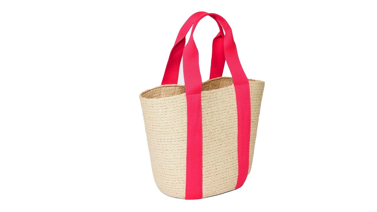 Straw Natural Tote Handbag - A New Day with pink strap
