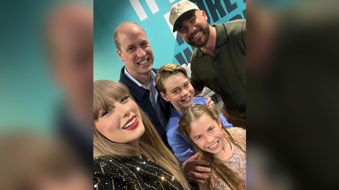 Taylor Swift shared a photo with Prince William, Prince George, Princess Charlotte and Travis Kelce, at Swift’s concert in London on June 21.
