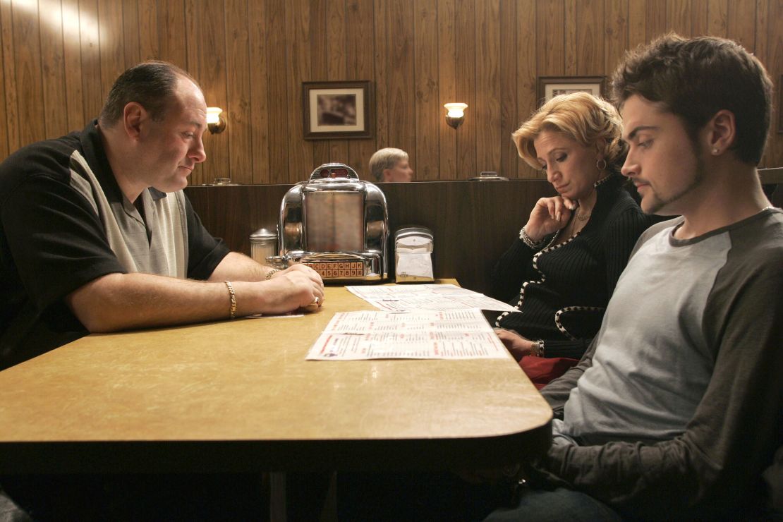 This last scene in the June 2007 finale of "The Sopranos" featured almost the entirety of Journey's "Don't Stop Believin'." Pictured are James Gandolfini, Edie Falco and Robert Iler.