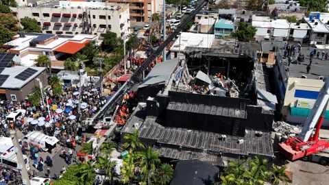 Una vista de un dron muestra el sitio donde se derrumbó la discoteca Jet Set en Santo Domingo, República Dominicana, el martes.