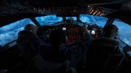 Pilots fly a National Oceanic and Atmospheric istration WP-3D Orion, nicknamed Kermit, through Tropical Storm Barry to collect data on July 11, 2019.