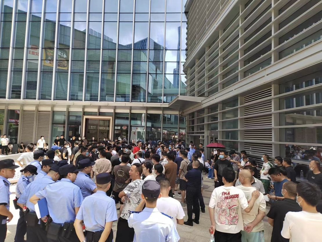 Temu suppliers protesting at the Aoyuan Group Mansion in Guangzhou, China, on July 29.