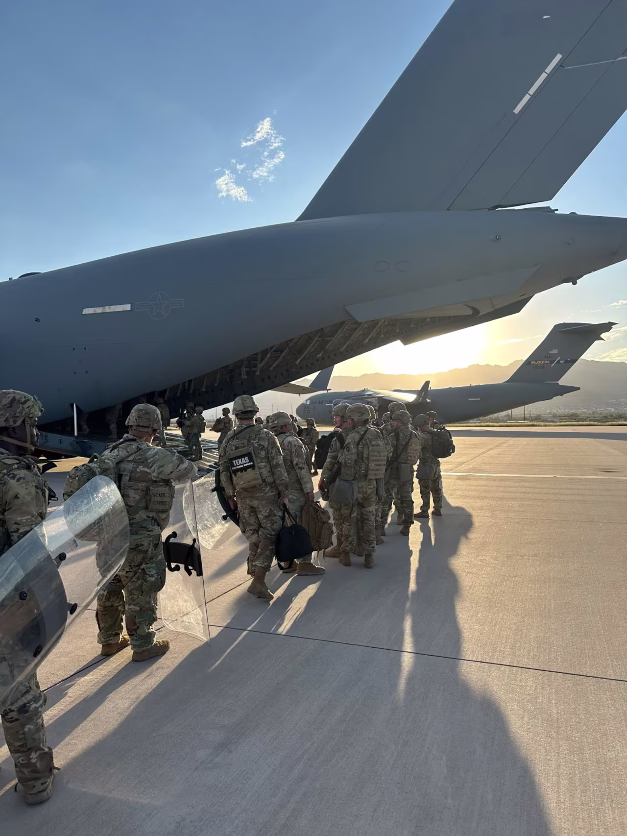 Texas Gov. Greg Abbott posted this photo of Texas National Guard troops deploying.