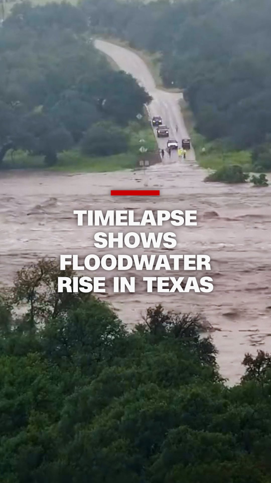 A timelapse video captured on Friday shows how quickly floodwaters rose along the Llano River in Kingsland, Texas – a town about 95 miles northeast of Camp Mystic. The video, which was sped up, shows the water rush in and rise along the river in the span of 30 minutes.