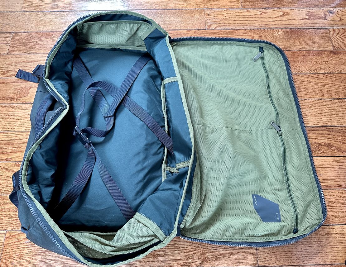 The Away FAR 45L backpack's main compartment