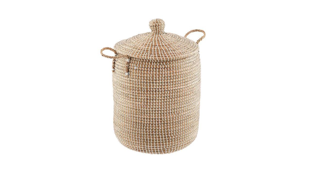 A seagrass hamper on a white background.