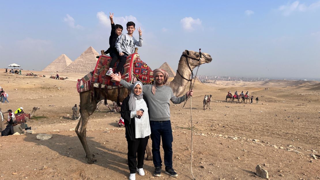 The Dahman family visit the Pyramids of Giza, in Egypt, on December 29.