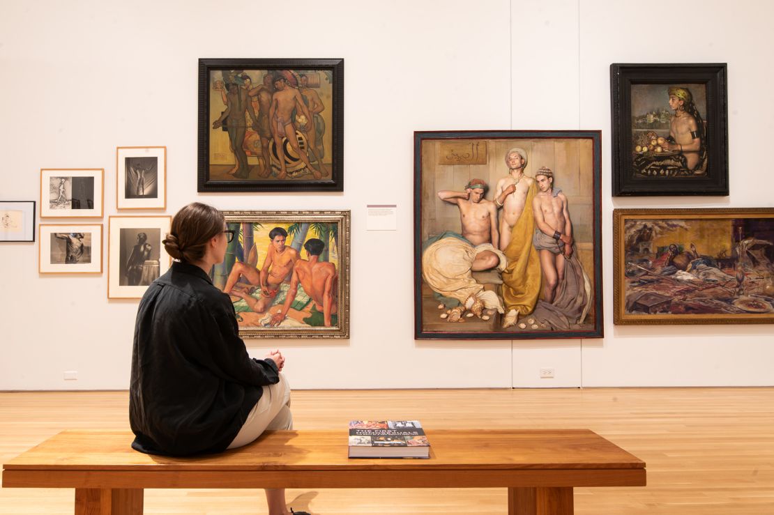 Artworks in a section of “The First Homosexuals” exploring the colonial impacts of Western labels in other parts of the world.