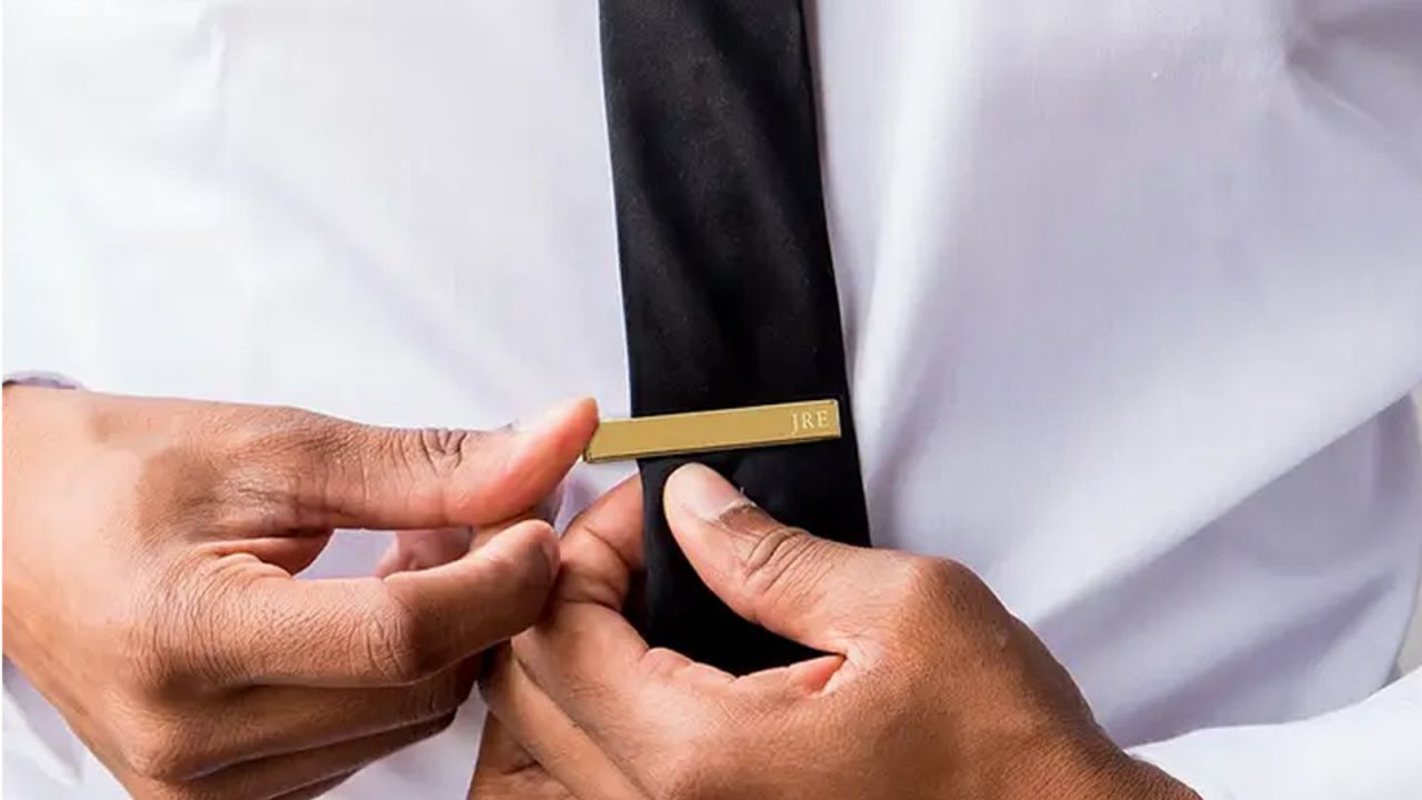 The Knot Custom Engraved Stainless Steel Tie Bar.jpg