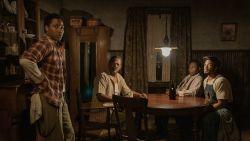 John David Washington as Boy Willie, Samuel L. Jackson as Doaker, Michael Potts as Wining Boy, and Ray Fisher as Lymon in a scene from "The Piano Lesson."