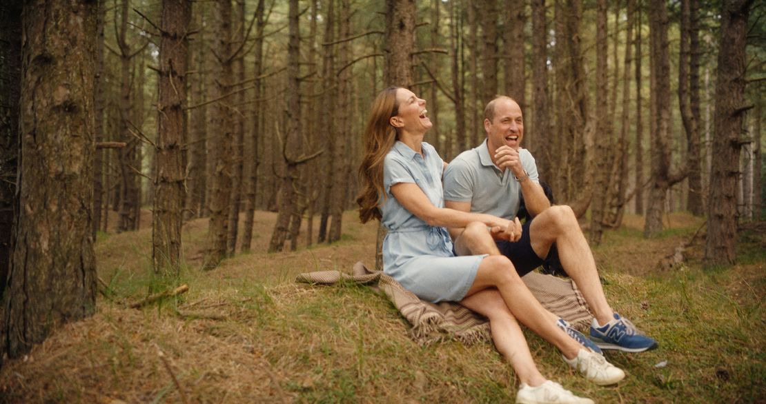 Catherine and William are seen laughing on a family trip to the forest.