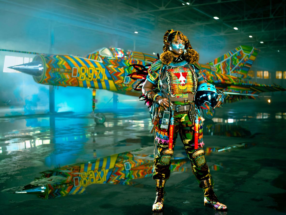 “Weapons of Mass Production” is Ziman’s meditation on “the proliferation of weapons around the world and the militarization of police forces,” he said. Each of the artworks in the series have a connection to South Africa’s recent past.