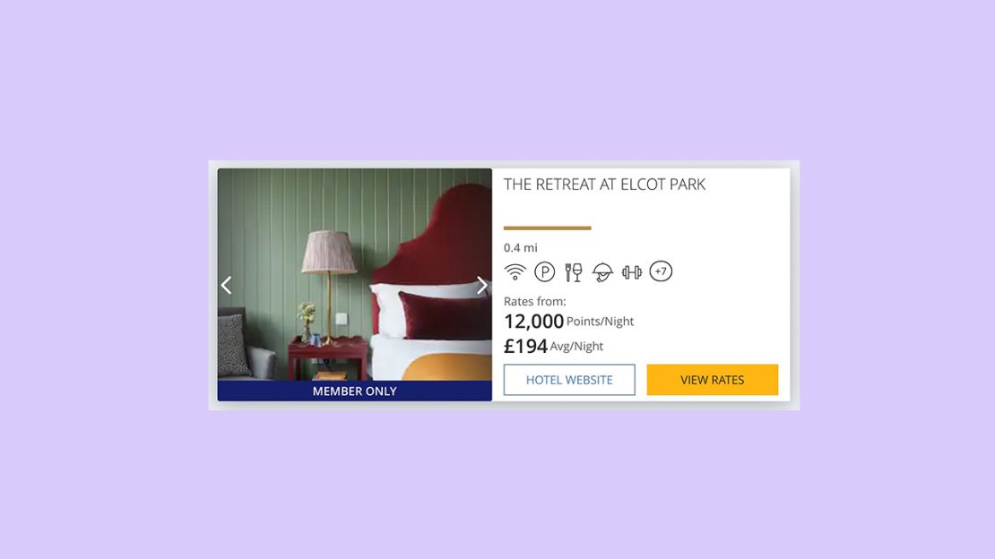 A screenshot of off-peak award pricing at The Retreat at Elcot Park on Hyatt's website