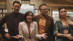 Ike Barinholtz, Chase Sui Wonders, Seth Rogen and Kathryn Hahn in "The Studio.”