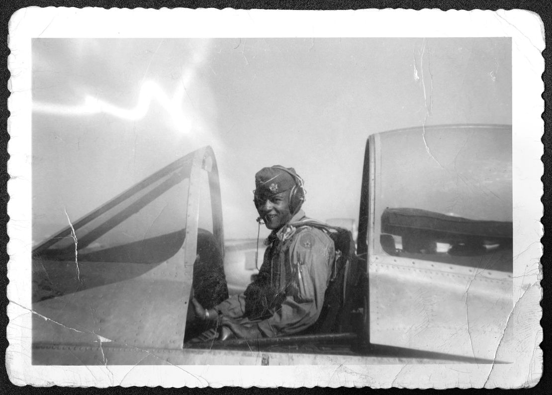 Air Force Captain Ed Dwight in the cockpit during flight training in 1954, as seen in the documentary "The Space Race."