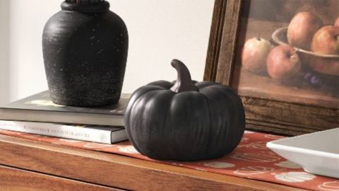 Medium Black Pumpkin Ceramic Stoneware Threshold