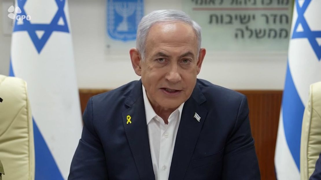 In this screenshot from a video, Israeli Prime Minister Benjamin Netanyahu speaks during a meeting with his Political Security Cabinet on October 1, 2024.