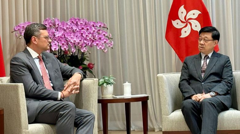 Ukraine’s Foreign Minister Dmytro Kuleba met with Hong Kong leader John Lee in Hong Kong on July 25, 2024 as part of Kuleba’s visit to China.