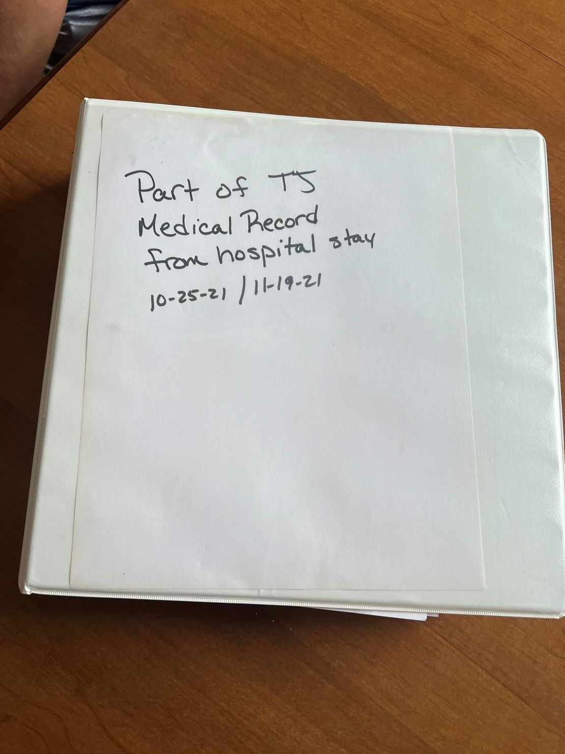 Donna Rhorer keeps a binder of TJ's medical records but doesn't yet have them all.