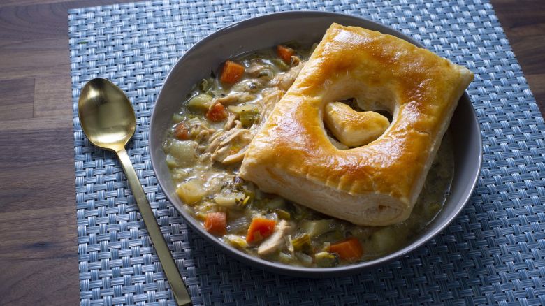 Host Rachel Ray's Quick Rotisserie Chicken Pot Pies, as seen on 30 Minute Meals, Season 28.