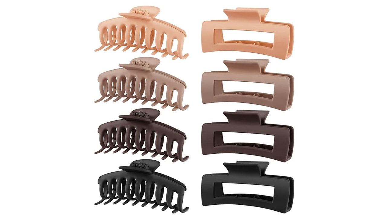 Tocess 8-Pack Neutral Big Hair Claw Clips in beige tones