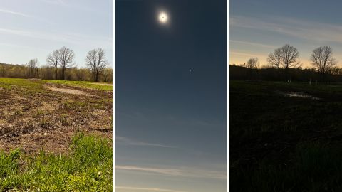 From left: the scene of the total eclipse at 3:03 pm, 3:04pm, and 306pm.