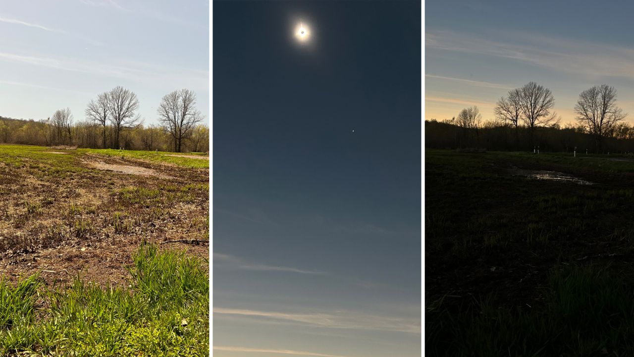 From left: the scene of the total eclipse at 3:03 pm, 3:04pm, and 306pm.