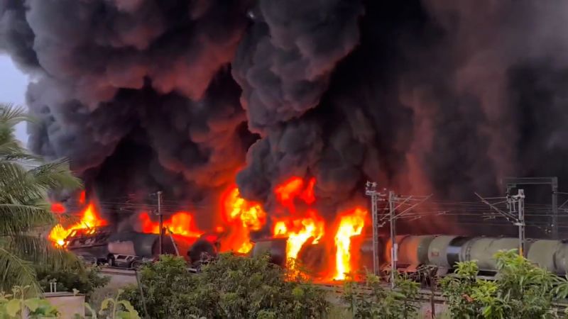 Flames engulf tanker train in India’s Tamil Nadu