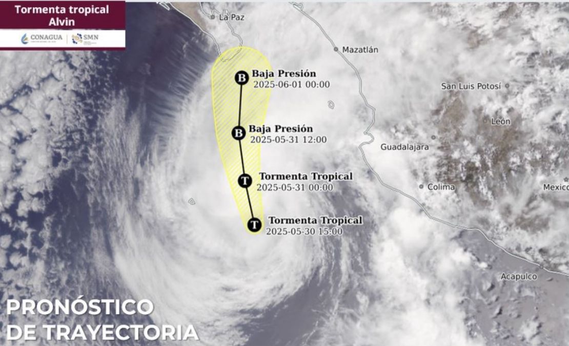 Pronóstico de la trayectoria de Alvin hasta este viernes 30 de mayo.