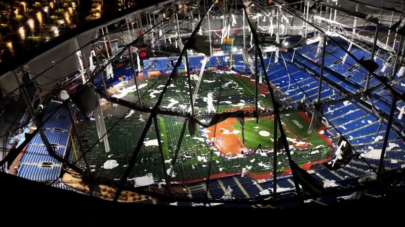 Video: Dramatic drone footage shows Tropicana Field roof blown off