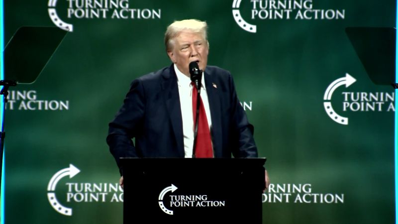 Trump Criticizes Harris' Handling of Immigration and Border Issues at Turning Point Action Believers Summit