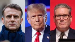 El presidente de Francia, Emmanuel Macron, el presidente de EE. UU., Donald Trump, y el primer ministro británico, Keir Starmer.