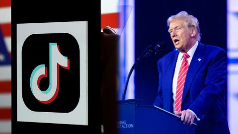 Una ilustración fotográfica del logo de TikTok en un iPhone y el presidente electo de Estados Unidos, Donald Trump, el 22 de diciembre de 2024.