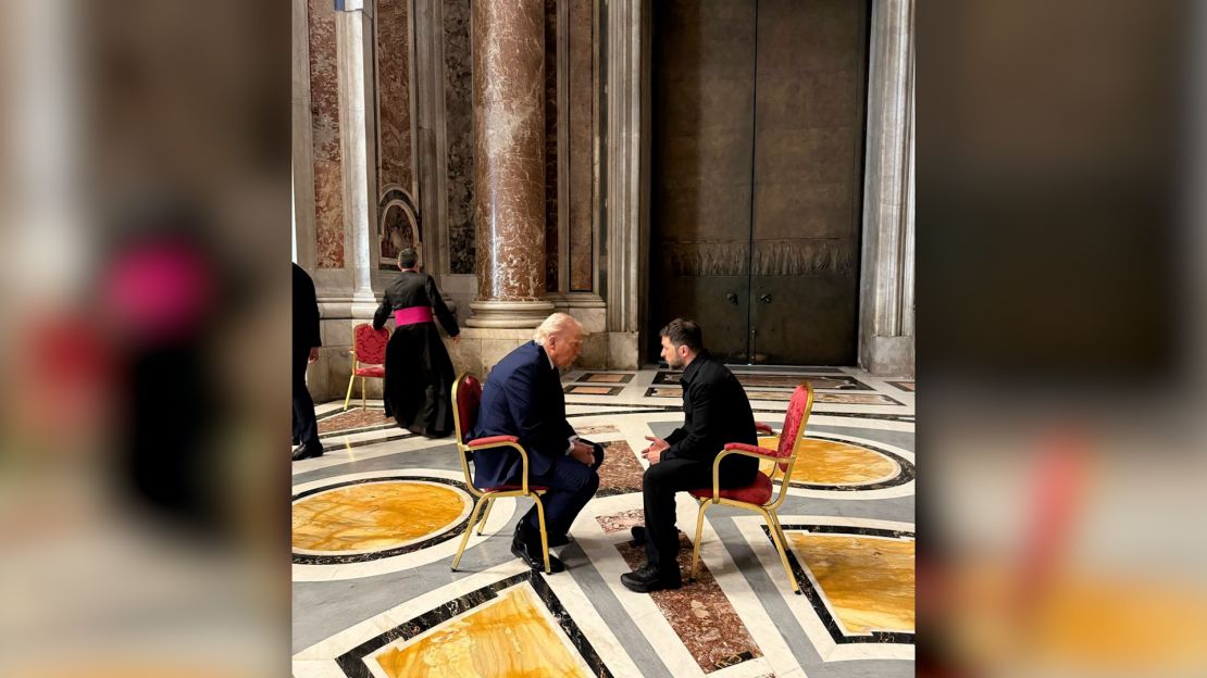 Trump and Zelensky were seen talking to each other privately at the funeral of Pope Francis on Saturday.