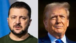 El líder ucraniano Volodymyr Zelensky, a la izquierda, y el expresidente de EE. UU. Donald Trump.
