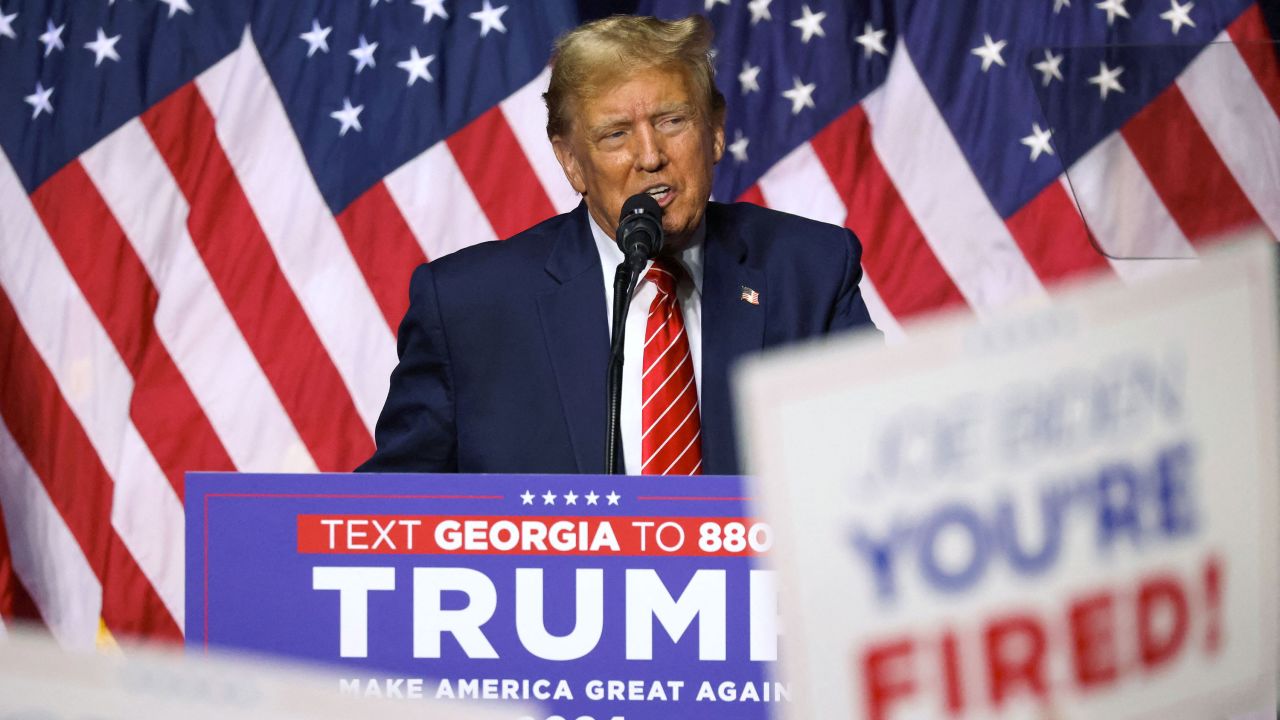 Former President Donald Trump speaks at a campaign rally in Rome, Georgia, on March 9, 2024.