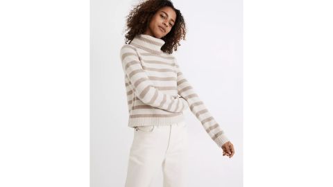 (Re)sourced Cashmere Crop Turtleneck Sweater in Stripe